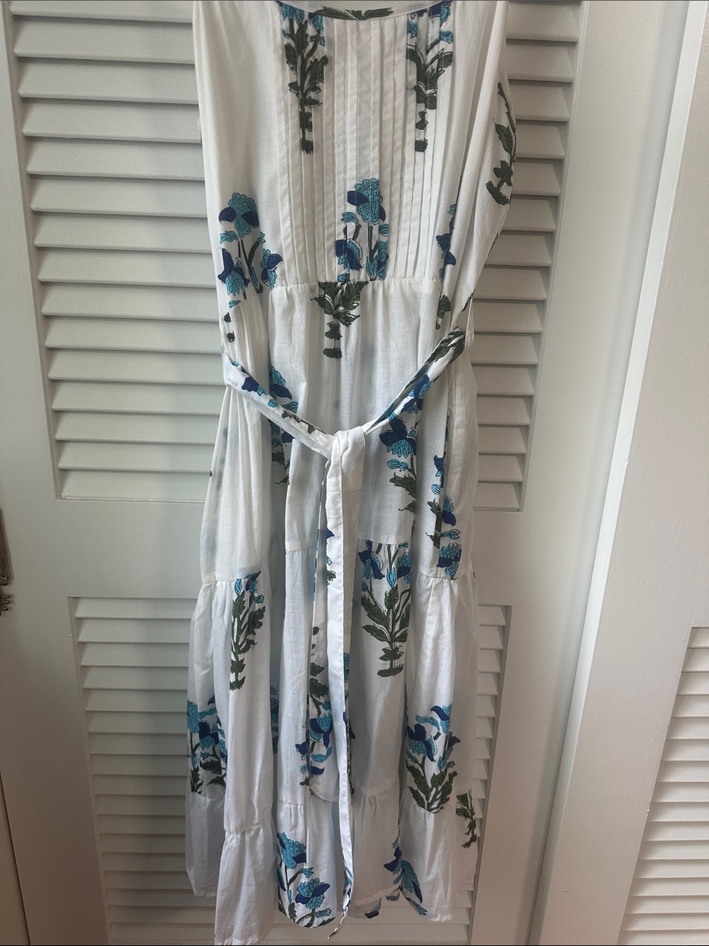 Grace Holiday White with Blue Floral Print Midi Dress